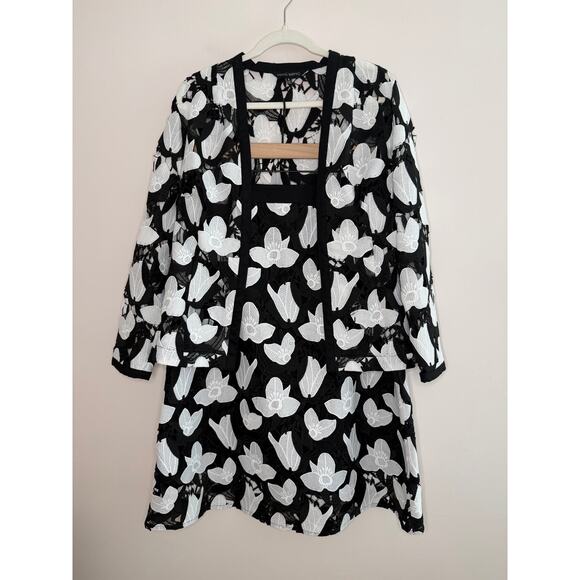 Ming Wang Openwork Floral Lace Monochrome Skirt Set Elegant Old Money S/M - Picture 2 of 12